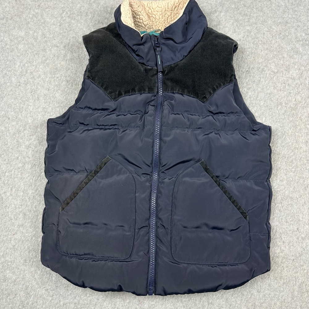 Uniqlo Kids Puffer Vest Navy Blue Corduroy Yoke Sherpa Lining unknown size